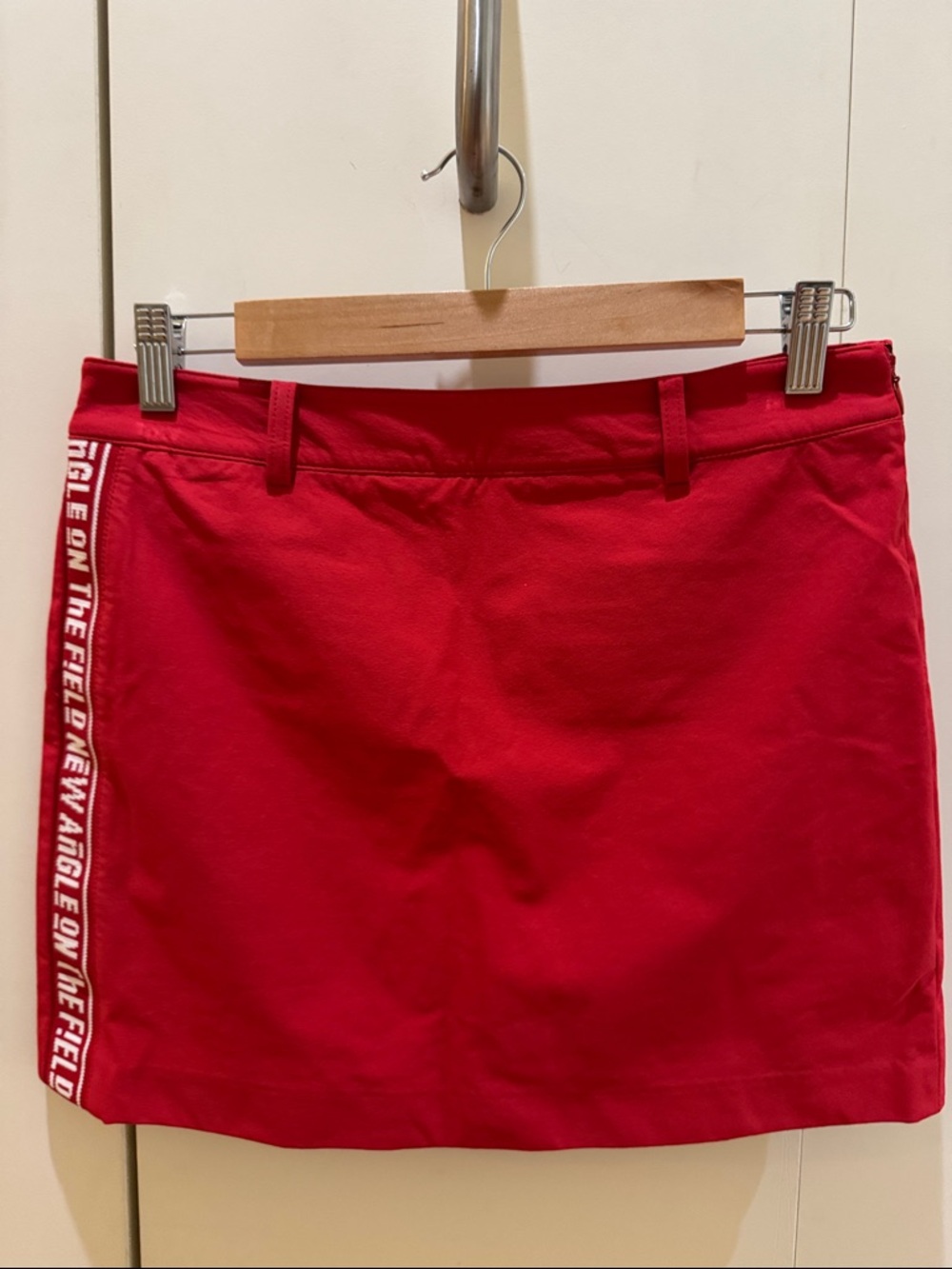 Women's Red Mini Skirt with Side Tape Detail